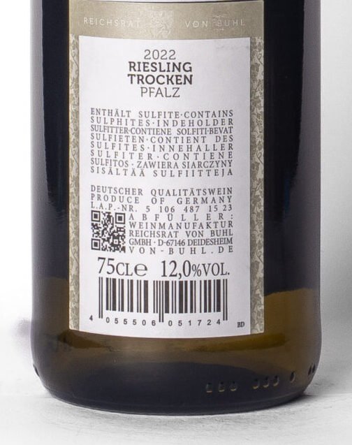 5 106 487 15 23 B Von Buhl, Bone Dry Riesling